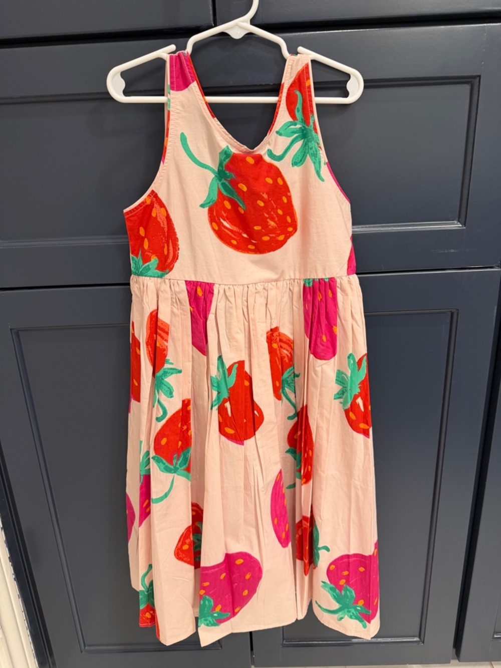 Molo Girls' Strawberry Print Pink Sleeveless Sundress
